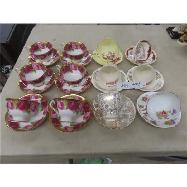 Twelve Cups with Saucers (Royal Albert, Melba, Paragon) and Six Dinner Plates