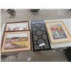 Image 1 : Three Framed Pictures (Largest 22" x 18") and Decorative Mirror (30" x 13")