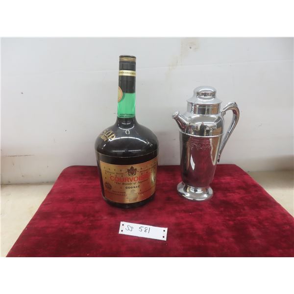 Courvoisier Ice Bucket and Chrome Martini Pourer (Lid Requires Regluing)