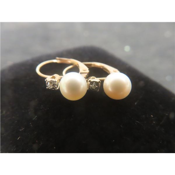 10k Gold and Pearl Earrings, 1 Gram, Marked CI