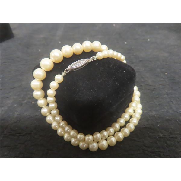 Vintage Faux Pearl Necklace with Sterling Clasp, 17" Length