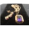 Image 1 : 10k Gold Earring w/ Amethyst, 1 Gram, 10k Gold Necklace w/ Emerald-Cut Amethyst, 3g , 19"