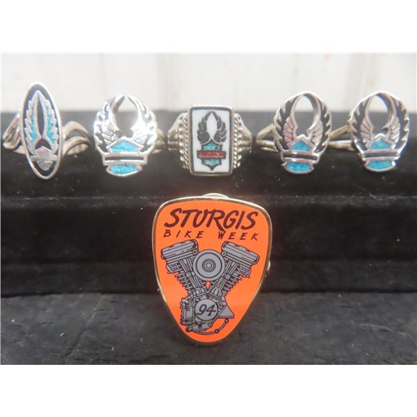 Five Harley-Davidson-Style Rings and 1994 Sturgis Bike Week Pin