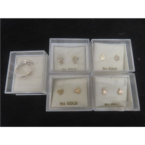 Five Pairs of 9k Gold Children’s Earrings