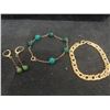 Image 1 : 12k Gold-Filled Earrings and 7" Bracelet with Green Stones, Stamped Germany, Plus More