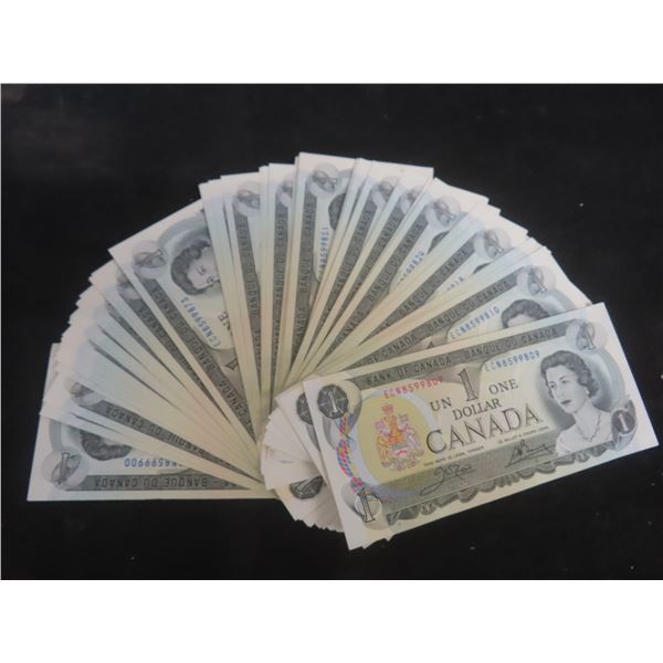 Ninety-One 1973 Canadian $1 Bills with Sequential Serial Numbers