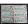 Image 1 : Five 1954 Canadian $1 Bills and One 1967 Canadian $1 Bill