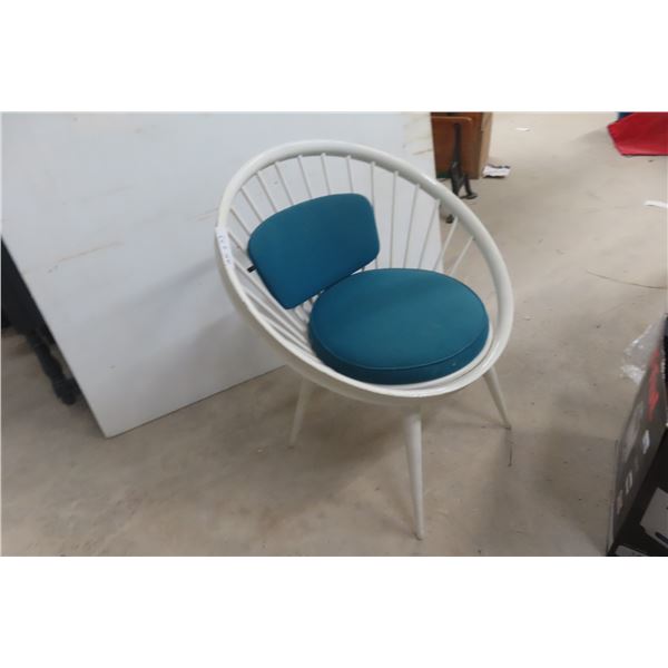 Mid-Century Style White Spindle Chair with Teal Cushions