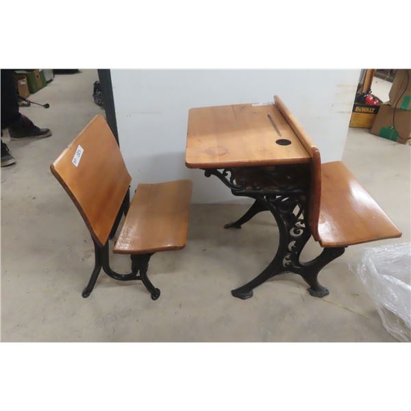 Antique Student School Desk & Two Chairs