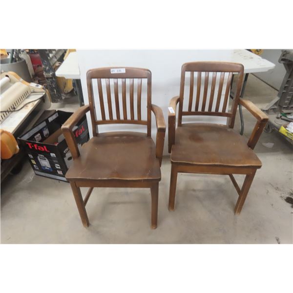 Two Wood Arm Chairs