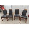Image 1 : Set of 4 Wood-Framed Chairs w/ Black Padded Seats, Mix of Armchairs & Side Chairs