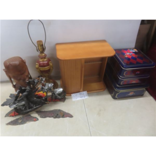 Cast Lamp Base, Wooden Tribal Bust and More