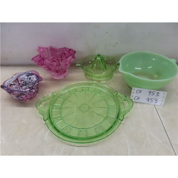 Uranium Glass, Fire-King Mixing Bowl and Blown Glass