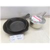 Image 1 : Two Cast Iron Frying Pans and New Stainless Steel Pot
