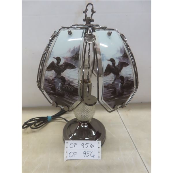 Desk Lamp with Loon Glass Shade 17"