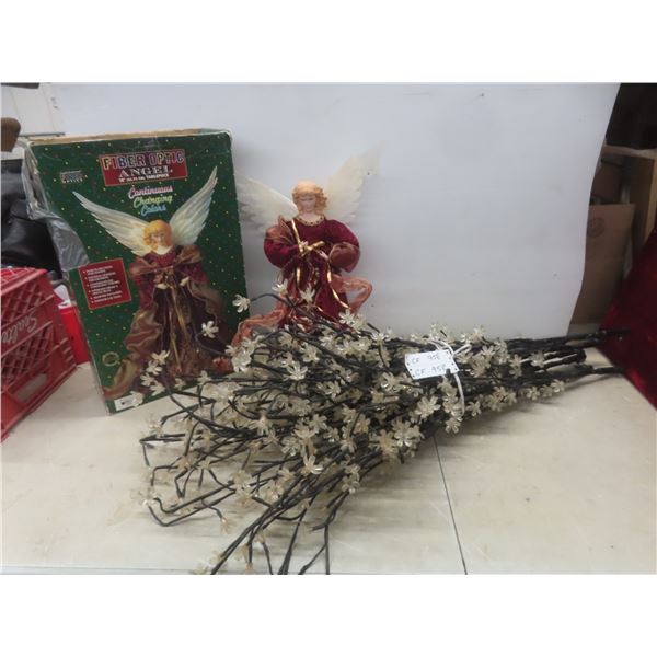 Fiber Optic 18" Tall Angel and Bouquet of Plastic Flowers (No Power Cord)