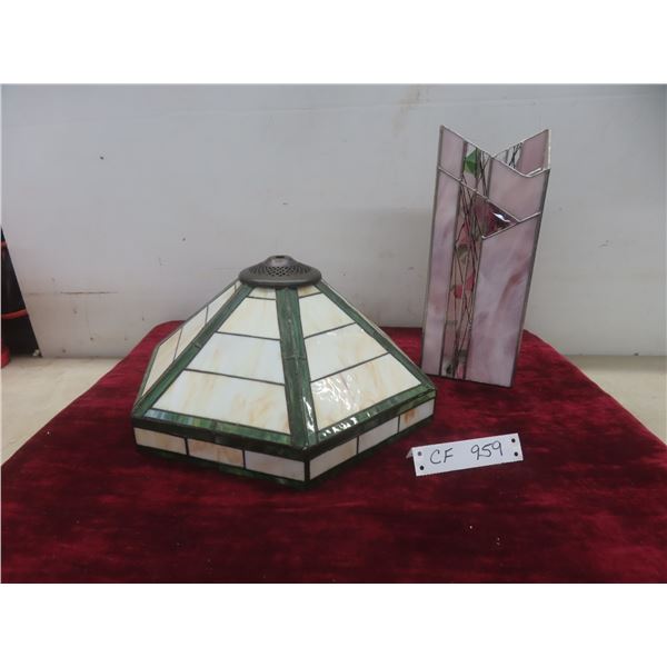 Tiffany-Style Stained Glass Vase 12" Tall & Lamp Shade 12" Wide