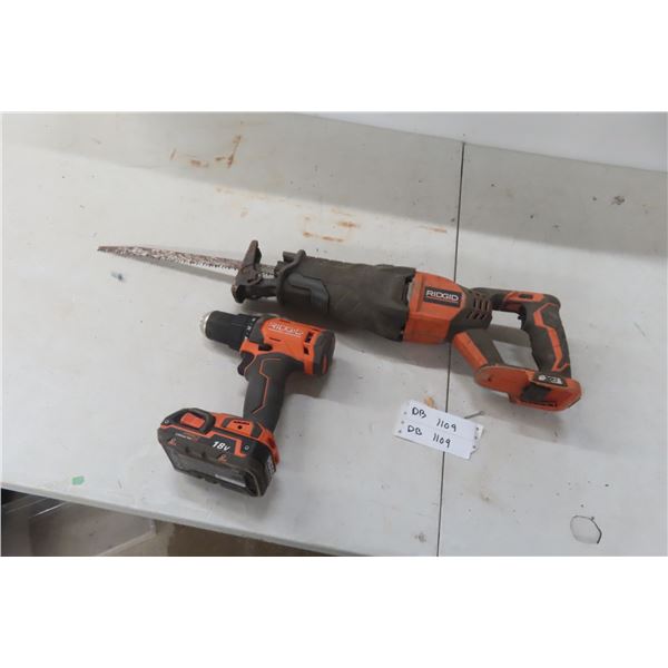 Two Ridgid 18V Tools Reciprocating Saw & 1/2" Drill with Battery