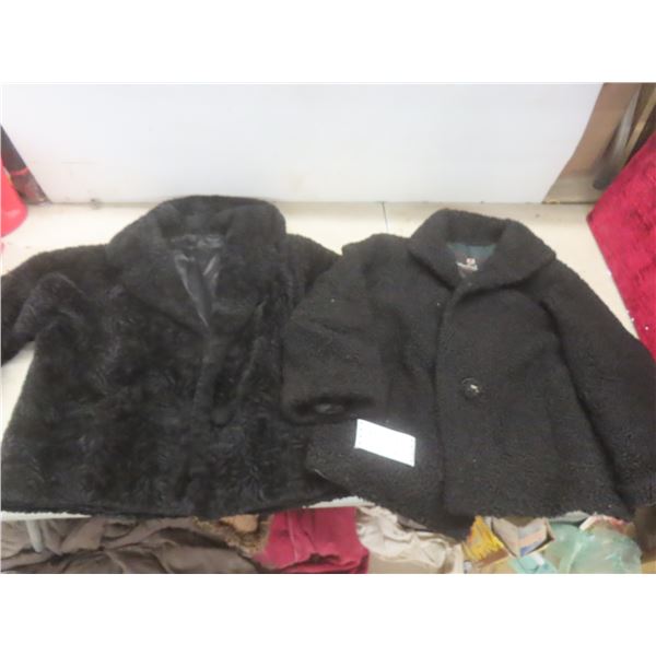 Two Ladies' Coats Size Small–Medium: Persian Lamb Style (Small Tear & Wear on First Jacket