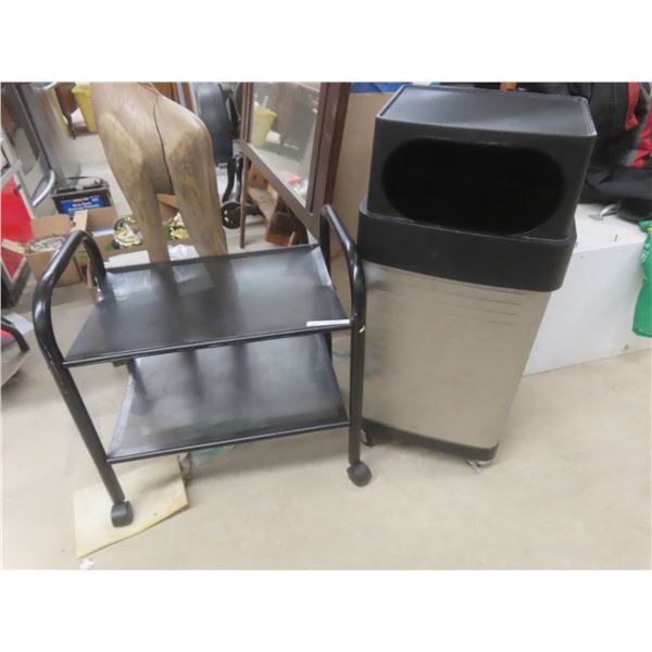 Metal/Mesh Rolling Two-Tier Table 26" x 25" x 17" & Rolling Garbage Can
