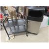 Image 1 : Metal/Mesh Rolling Two-Tier Table 26" x 25" x 17" & Rolling Garbage Can