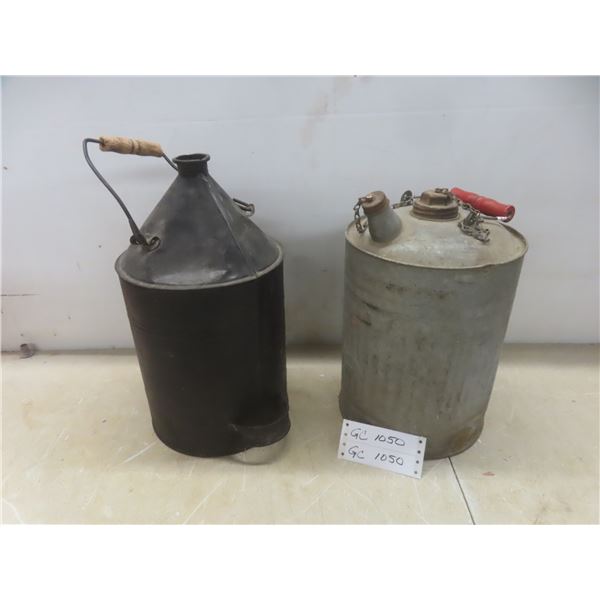 Antique CNR Metal Can with Handle at Bottom for Pouring & Galvanized CNR Gas Can