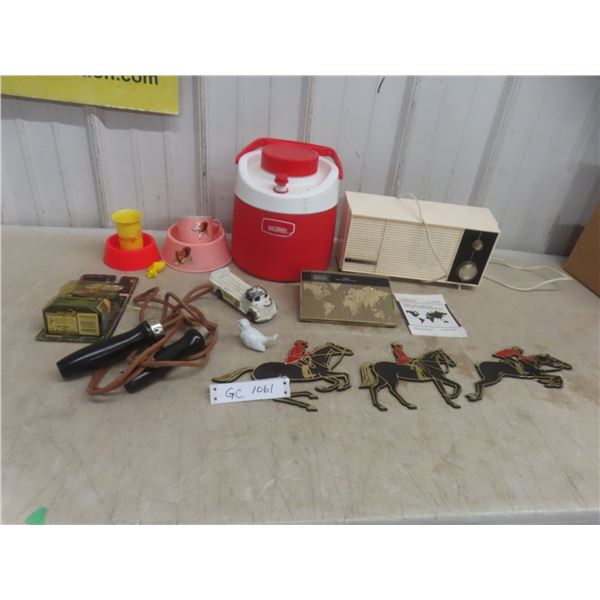 Vintage Viking Radio, Sunbeam World Time Alarm Clock, Picnic Jug, Tomee Tipper, Cup & Bowl and More