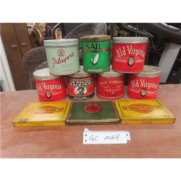 Vintage Tobacco Tins: Sail, Sir Walters, Raleigh, Lucky Strike, Gold Flake and More