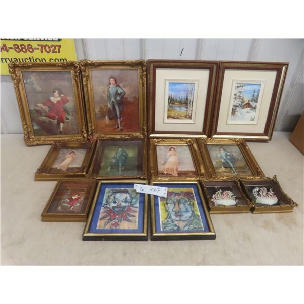 Thirteen Framed Pictures – Largest 14" x 11"