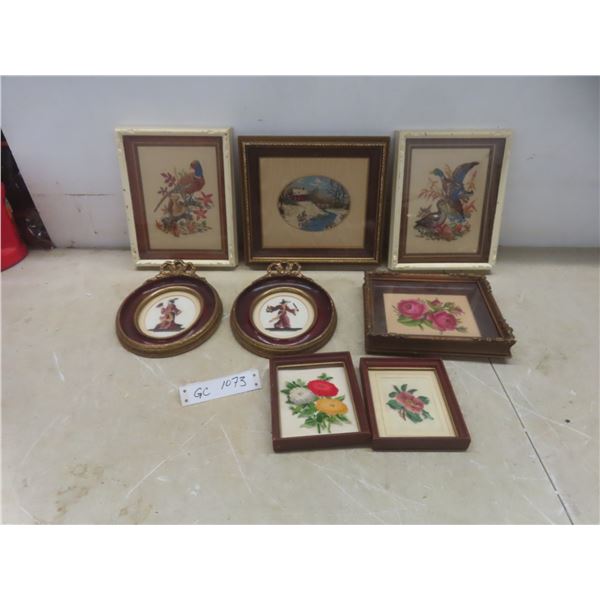 Eight Petit Point Framed Pictures – Largest 10" x 11"