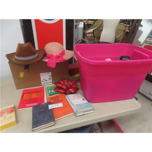 Box of Books, Cowboy Hat, Ball Cap and More