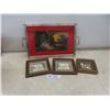 Image 1 : Vintage Ornate Serving Tray & 3 Framed Pictures - Largest 7 1/2" x 6 1/2"