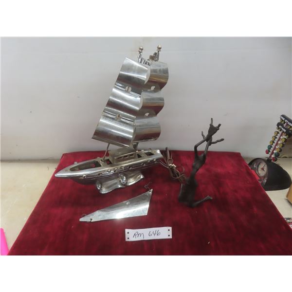 Vintage Chrome Ship Lamp 12 1/2" x 16" Working Light - Needs TLC & Iron Mermaid 9 1/2" Tall