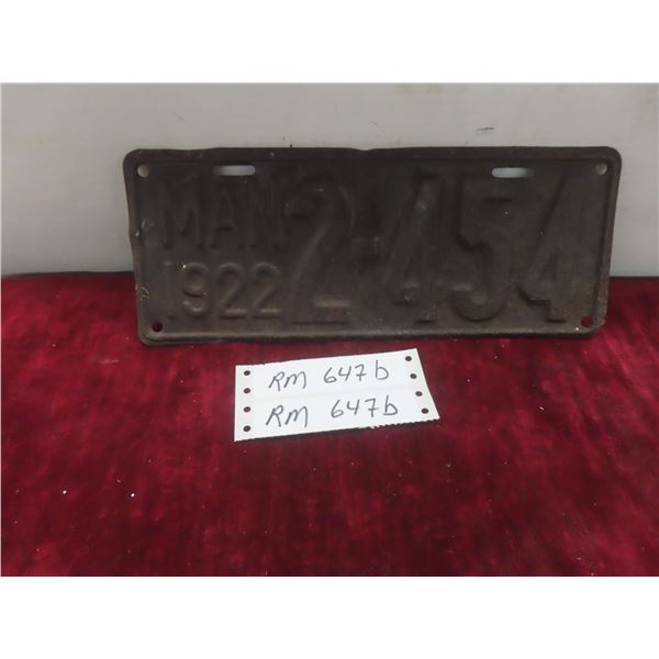1922 Manitoba License Plate