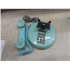 Image 3 : Vintage Aqua Desk Phone & Cobalt Blue Glass Oil Lamp with Chimney 20" High