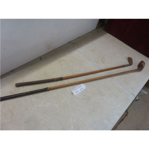 Two Vintage Oak Shaft 1920s Golf Clubs