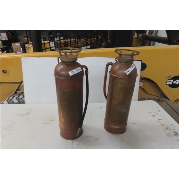 Two Vintage Copper & Brass Fire Extinguishers
