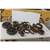 Image 1 : Assorted Vintage Flat Belts & Two Cast Iron Pulleys