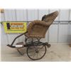 Image 1 : Antique Victorian Child-Sized Baby Carriage Rickshaw Pull Cart, Wood & Iron, Approx. 25" x 26" x
