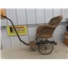 Image 3 : Antique Victorian Child-Sized Baby Carriage Rickshaw Pull Cart, Wood & Iron, Approx. 25" x 26" x