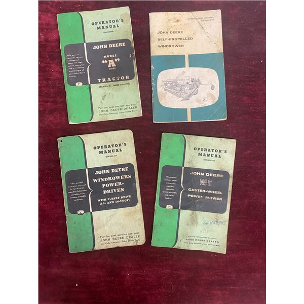 Four John Deere Manuals Tractor Model A & Implement