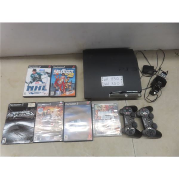 PS3 Console with Two Controllers and Ten Mixed PS3/PS2 Games