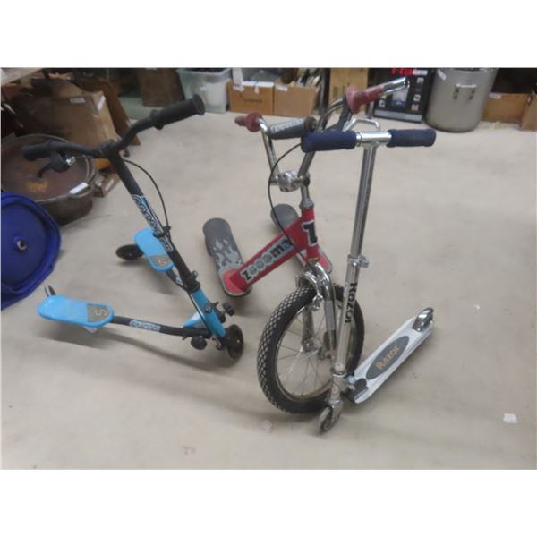 Zoooma Scooter, Razor Bike, and Sporter Wiggle Bike
