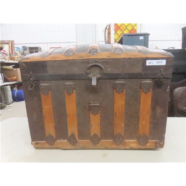 Antique Camelback Steamer Trunk with Decorative Metal Work 22" x 30" x 18"