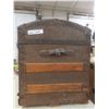 Image 2 : Antique Camelback Steamer Trunk with Decorative Metal Work 22" x 30" x 18"