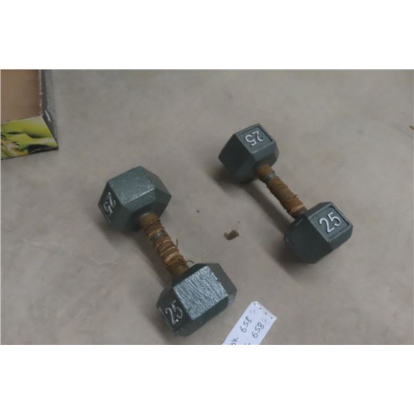 Two Steel 25 lb Each Dumbbells