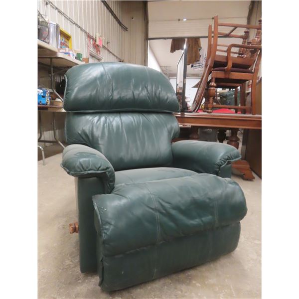Lay-z-Boy Green Leather-Style Reclining Chair, Some Seat Damage