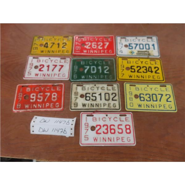 Ten Winnipeg Bicycle License Plates