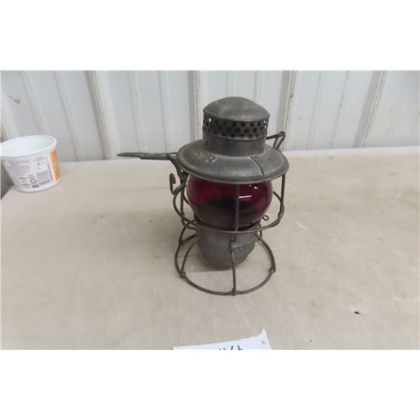Metal Railroad Lantern with Red Glass Globe