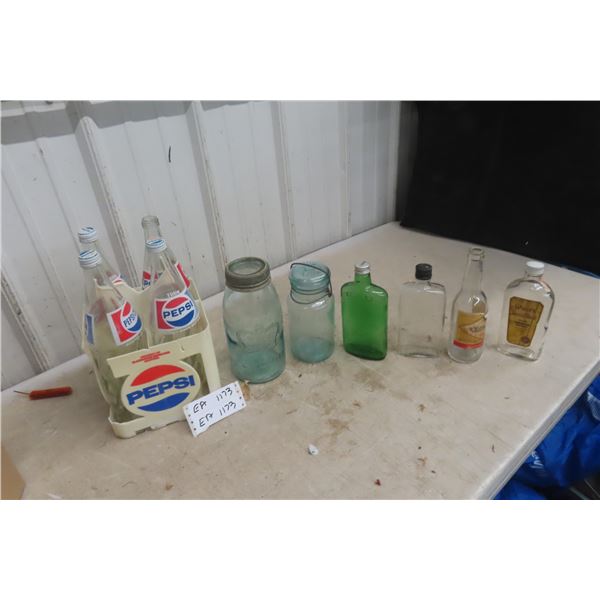 Glass Bottles, Including Pepsi Carrier with Bottles